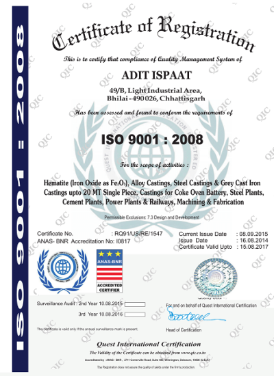 ISO-adit ispat bhilai chhattisgarh